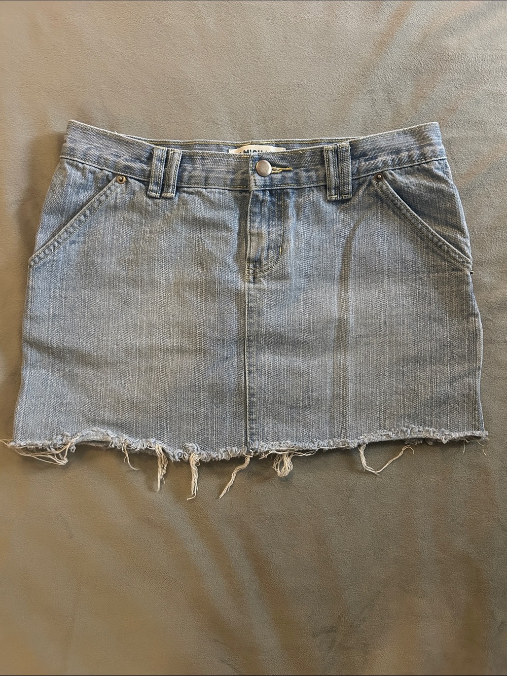 Light Blue Denim Mini Skirt - Casual Frayed Hem